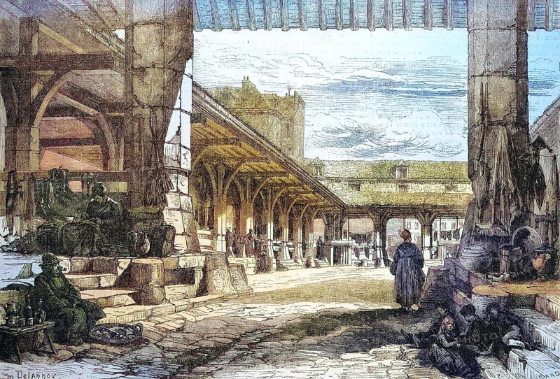 The former calf market, calf hall, Halle aux Veaux, in Paris in 1869, France, Historic, digitally restored reproduction of an original 19th century artwork, exact original date unknown, Europe