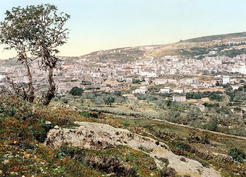 View from East to the village of Nazareth, Holy Land, Israel, c. 1890, Historic, digitally restored reproduction from a 19th century original, Looking from East to the village of Nazareth, Holy Land, 1890, Historic, digitally restored reproduction from a 19th century original, Asia