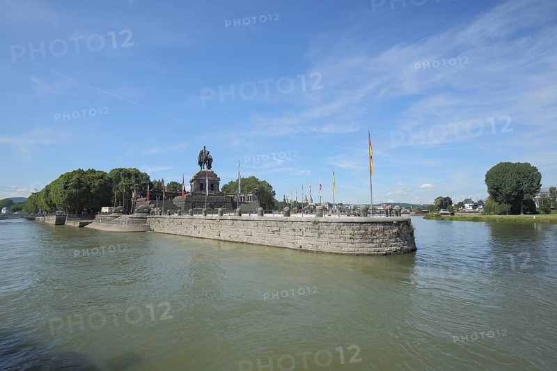 Deutsches Eck and Kaiser Wilhelm Monument at the mouth of the Moselle Rhine, landmark, mouth, old town, Koblenz, Rhineland-Palatinate, Upper Middle Rhine Valley, Germany, Europe