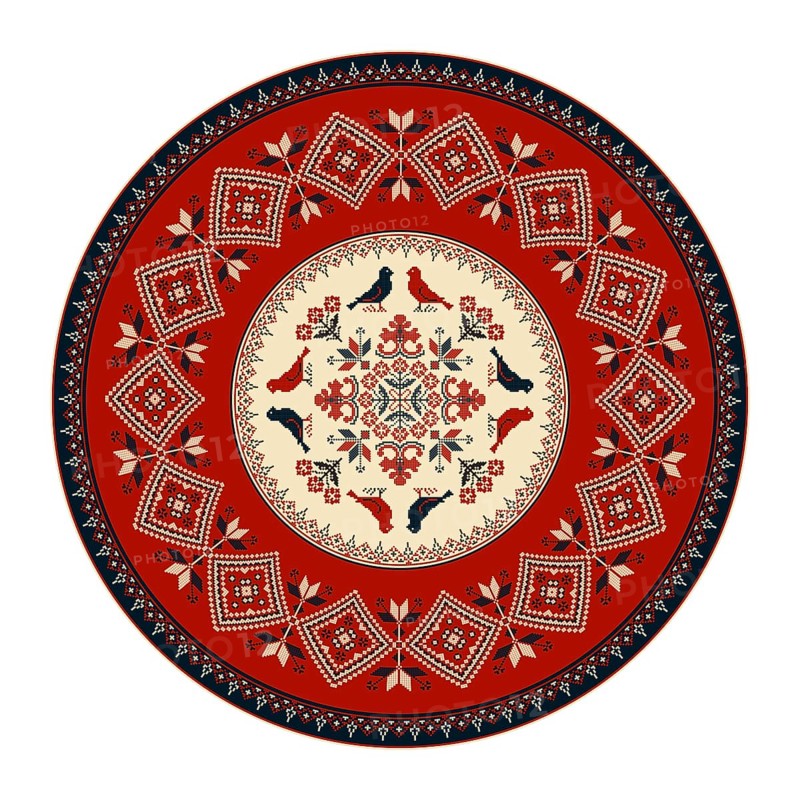 Traditional Polish embroidery round symbol, vector template. Isolated objects over white background