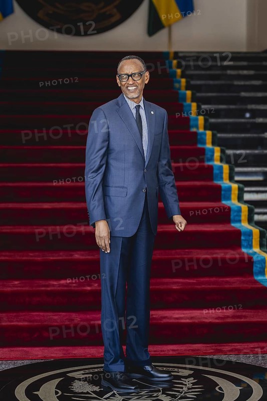 Paul Kagame, President of Rwanda, pictured during a joint meeting with Annalena Bärbock (not pictured), Federal Foreign Minister, in Kigali, 18 December 2023