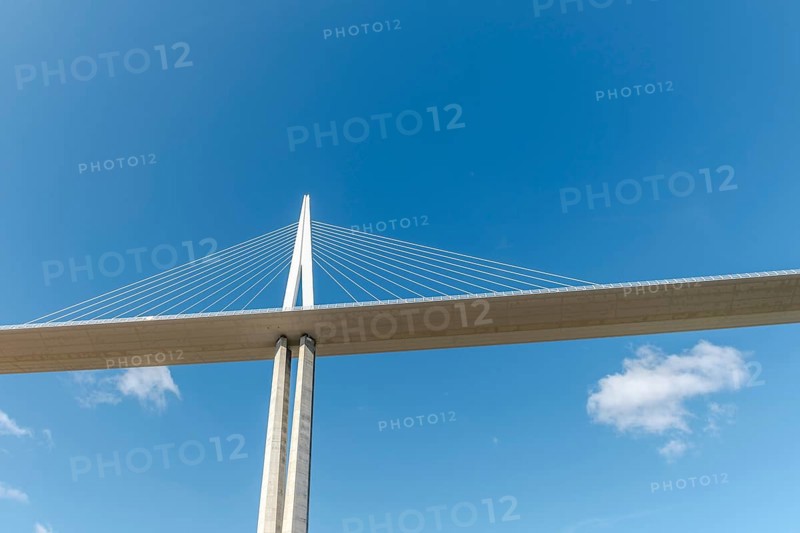 Millau viaduct, cable-stayed bridge over Tarn valley. The highest road bridge in the world. A75 motorway. Aveyron, France, Europe