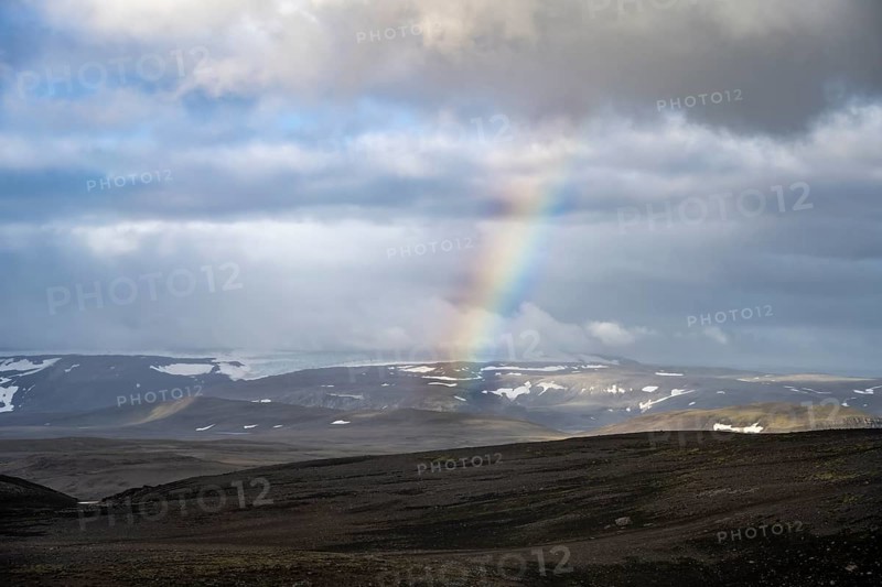Rainbow over volcanic landscape, Kerlingarfjöll, Icelandic highlands, Iceland, Europe
