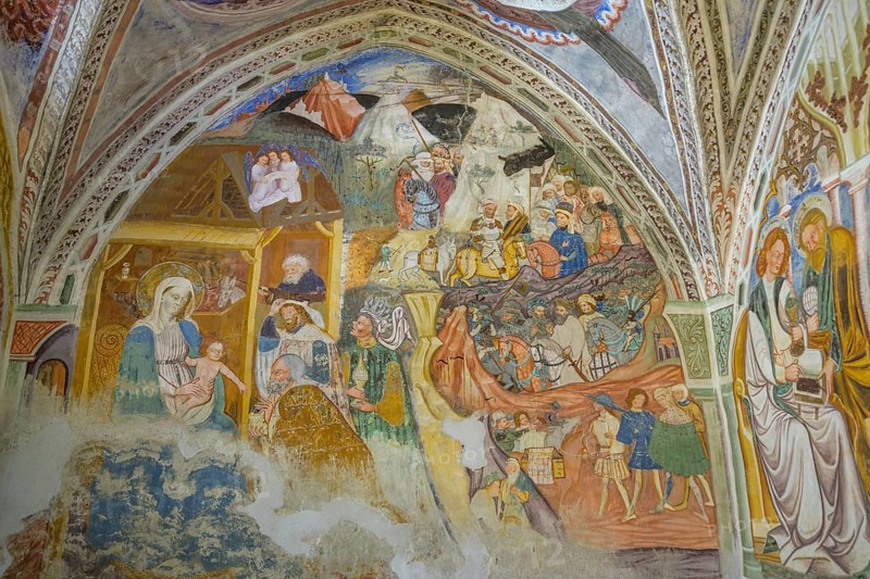 Gothic frescoes in the castle chapel of St Stephen, Morter, Latsch, South Tyrol, Italy, Europe