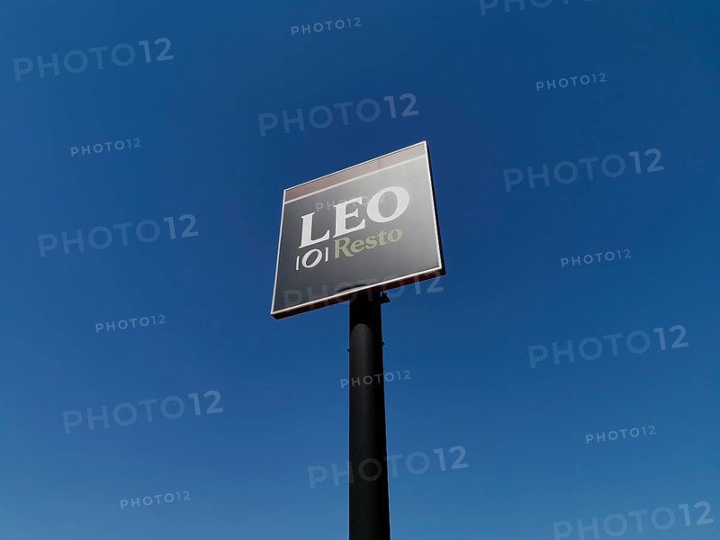 Advertising sign of the Leo Resto restaurant chain, motorway service station in France