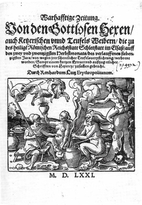 Pamphlet Wahrhaftige Zeitung Von den Gottlosen Hexen auch ketzerischen und Teufels Weibern, Hexenverfolgung, 1571, Historical, digitally restored reproduction from an original of the period