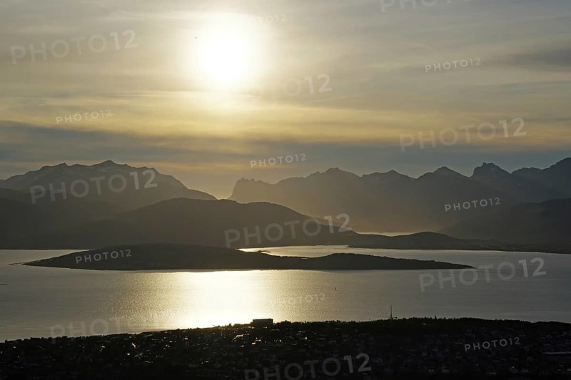 View from Fjellheisen over part of Tromsö and mountains, Troms og Finnmark, Norway, Europe