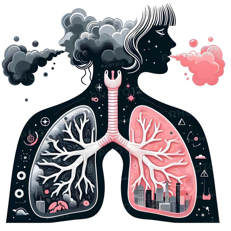 Air Pollution city and people suffers lung disease. Industrial pollution. Industrial smoke. Human lungs. AI generated