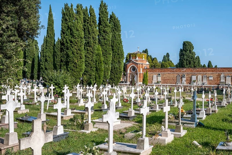 Graves in the central cemetery of Venice, cemetery island of San Michele, Venice, Italy, Europe