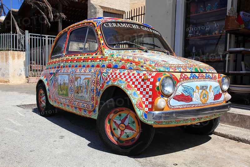 Car, colourfully painted 500 Fiat, Sicily, Italy, Europe