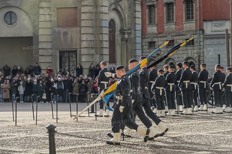 Soldiers, Flags, Changing of the Guard, Parade Ground, Yttre borggarden, Royal Palace, Kungliga slottet, Stockholm, Sweden, Europe
