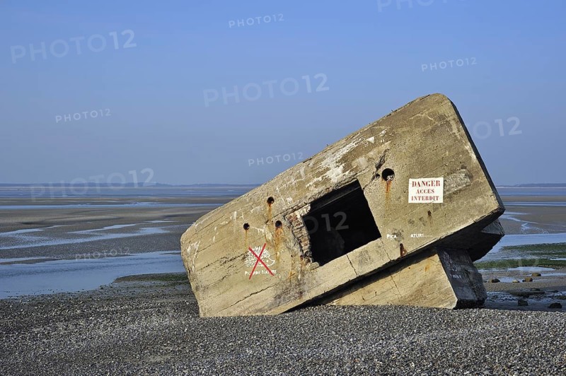 Second World War bunker on the beach at Le Hourdel near Saint-Valéry-sur-Somme, Bay of the Somme, Picardy, France, Europe