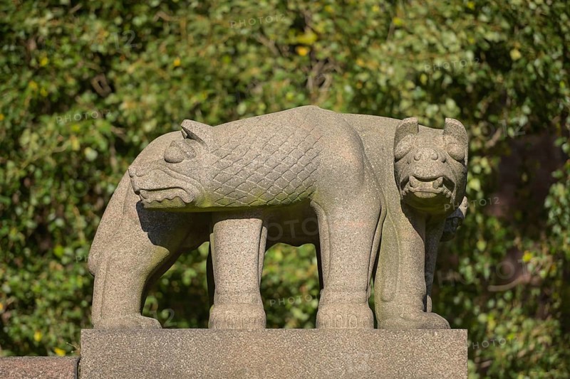 Cerberus, sculpture, Royal Institute of Technology KTH, Kungliga Tekniska högskolan, Lindstedtsvägen, Stockholm, Sweden, Europe