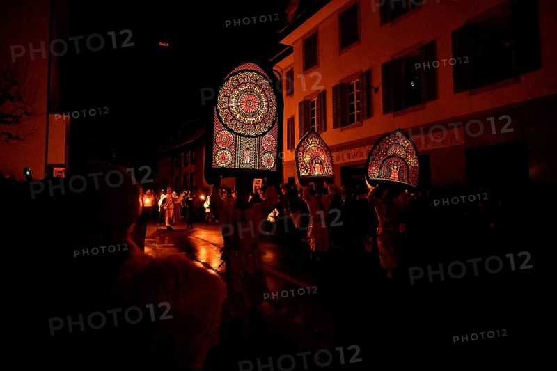 Bearer of the Iffelen at the traditional Klausjagen, Klaus parade 2023, St. Nicholas custom, Küssnacht am Rigi, Canton Schwyz, Switzerland, Europe