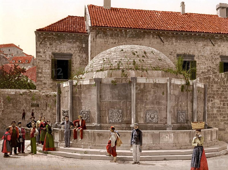 The Onofrio Fountain in Ragusa, today Dubrovnik, Dalmatia, today Croatia, c. 1890, Historic, digitally restored reproduction from a 19th century original, The Onofrio Fountain in Ragusa, today Dubrovnik, Dalmatia, today Croatia, 1890, Historic, digitally restored reproduction from a 19th century original