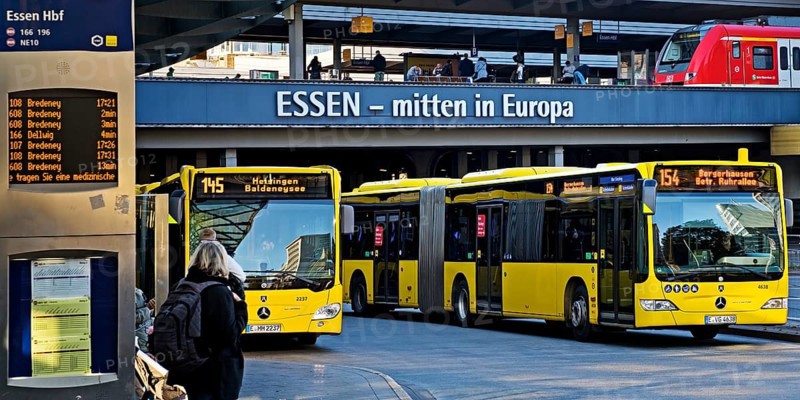 Essen public transport buses at the main station, local transport, 49-euro ticket, Essen, Ruhr area, North Rhine-Westphalia, Germany, Europe