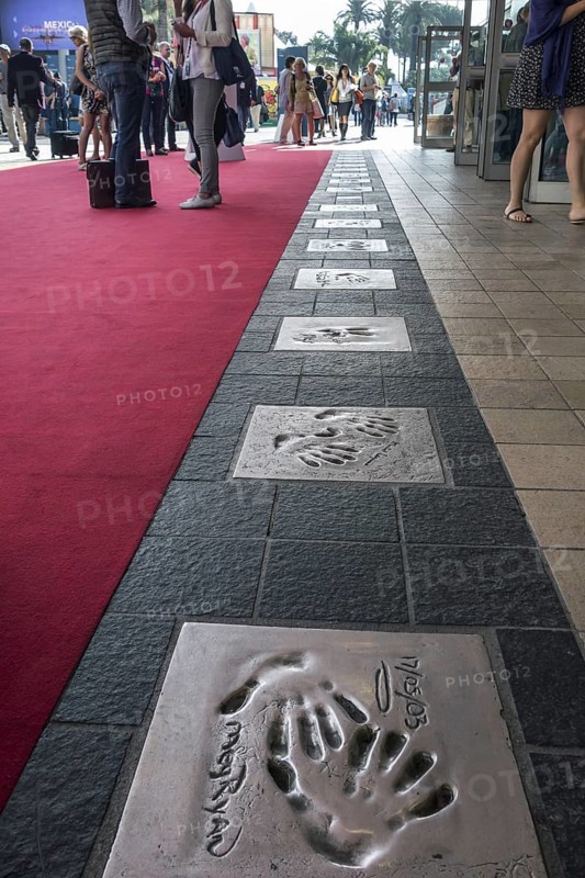 Handprints of movie stars at the Palais des Festivals et des Congrès in the city Cannes, French Riviera, Provence-Alpes-Côte d'Azur, France, Europe