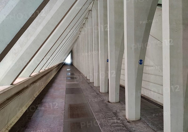 Corridor in Liège-Guillemins station in modern industrial style, architect Santiago Calatrava, Liège, Wallonia, Belgium, Europe