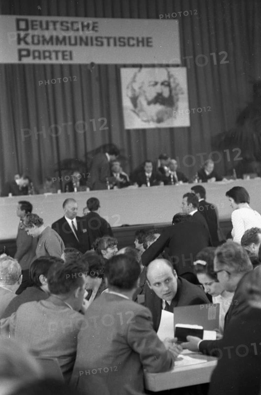 DEU, Germany, Düsseldorf: The communists' move from their exile in the GDR in 1969 was not without problems. Made possible by the Willy Brandt government's policy of détente, the leadership of the KPD came to Bonn in 1969 to found a new party. Legally, the KPD became the DKP. Essen. !. Party Congress of the DKP 1969, Europe