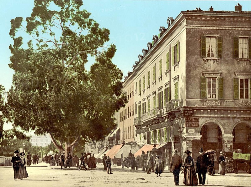 Place Massena, Nice, France, c. 1890, Historic, digitally restored reproduction from a 19th century original, Place Massena, Nice, 1890, Historic, digitally restored reproduction from a 19th century original, Europe