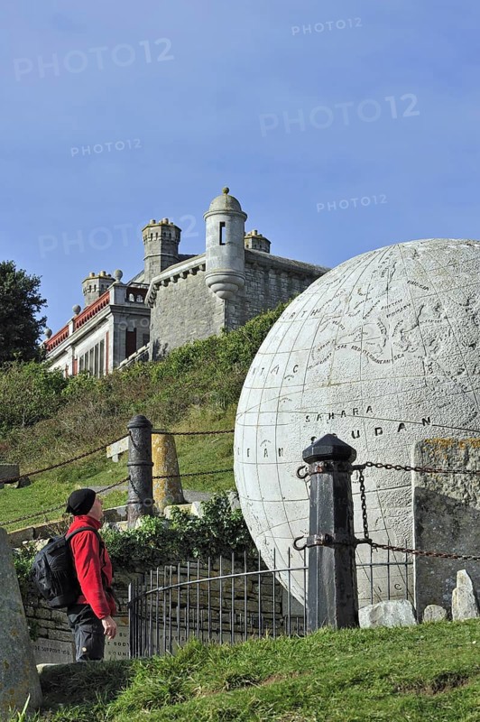 The Great Globe made of Portland stone near Durston Castle on the Isle of Purbeck along the Jurassic Coast in Dorset, southern England, UK