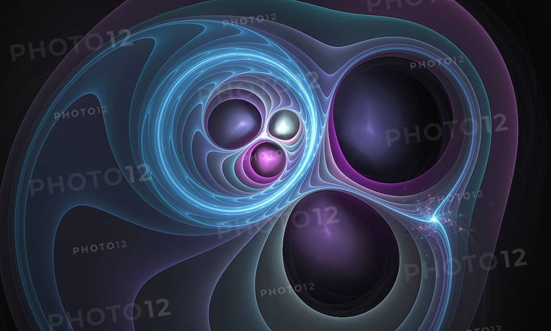 Digital abstract blue and purple fractal background on the black