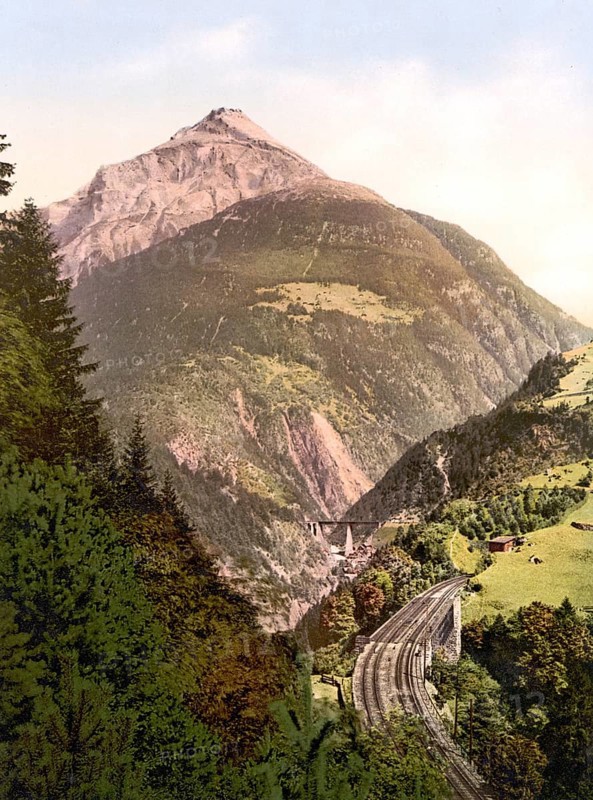 Die St. Gotthardbahn, Windgelle, Switzerland, ca. 1890, Historic, digitally restored reproduction from a 19th century original, The St. Gotthard Railway, Switzerland, 1890, Historic, digitally restored reproduction from a 19th century original, Europe