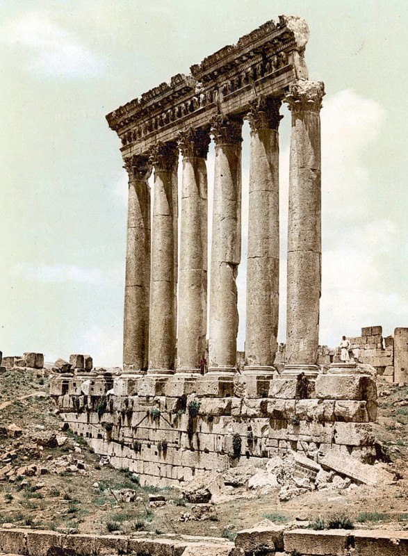 Temple of the Sun, Baalbek, the Holy Land, Lebanon, c. 1890, Historic, digitally restored reproduction from a 19th century original, Temple of the Sun, the Holy Land, 1890, Historic, digitally restored reproduction from a 19th century original, Asia
