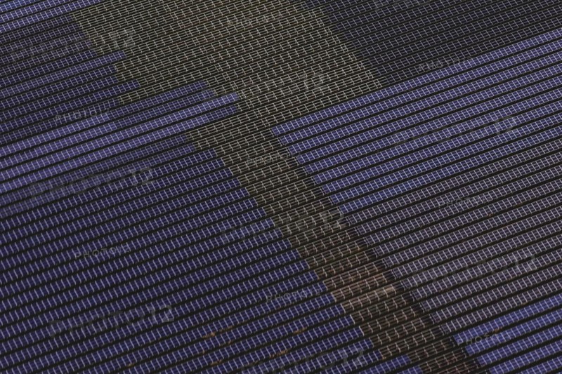 Aerial view of solar installations, taken near Marne, 25/03/2024