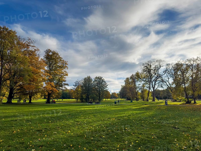 English Garden in autumn, dynamic cloud structure, Munich, Bavaria, Germany, Europe