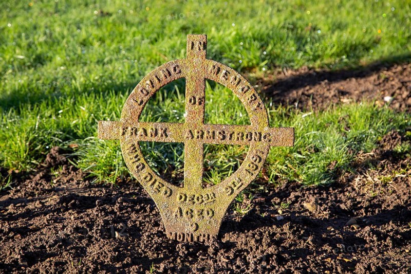 Grave one of five children Armstrong family, diphtheria outbreak Oct-Dec 1891, Harlestone, Suffolk, England, UK, Frank aged 9 months