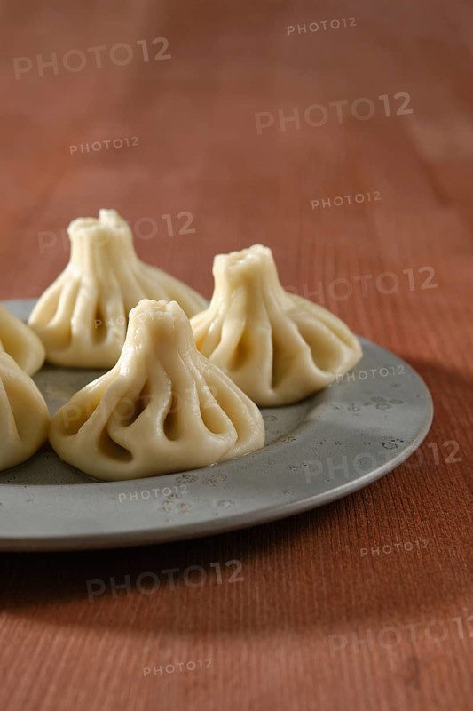 Close-up view of Georgian boiled dumplings, khinkali