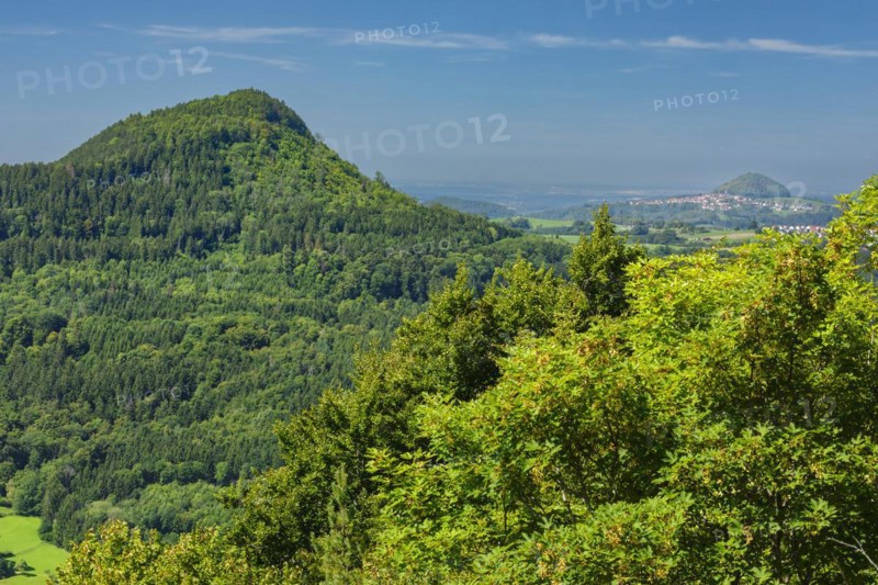 View from Hornberg to the Hohenstaufen and Rechberg imperial mountains, Swabian Alb, Baden-Württemberg, Germany, Hornberg, Swabian Alb, Baden-Württemberg, Germany, Europe