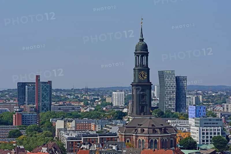 Europe, Germany, Hamburg, City, View from above of St Michael's Church and Dancing Towers, St Pauli, Hamburg, Hamburg, Federal Republic of Germany, Europe