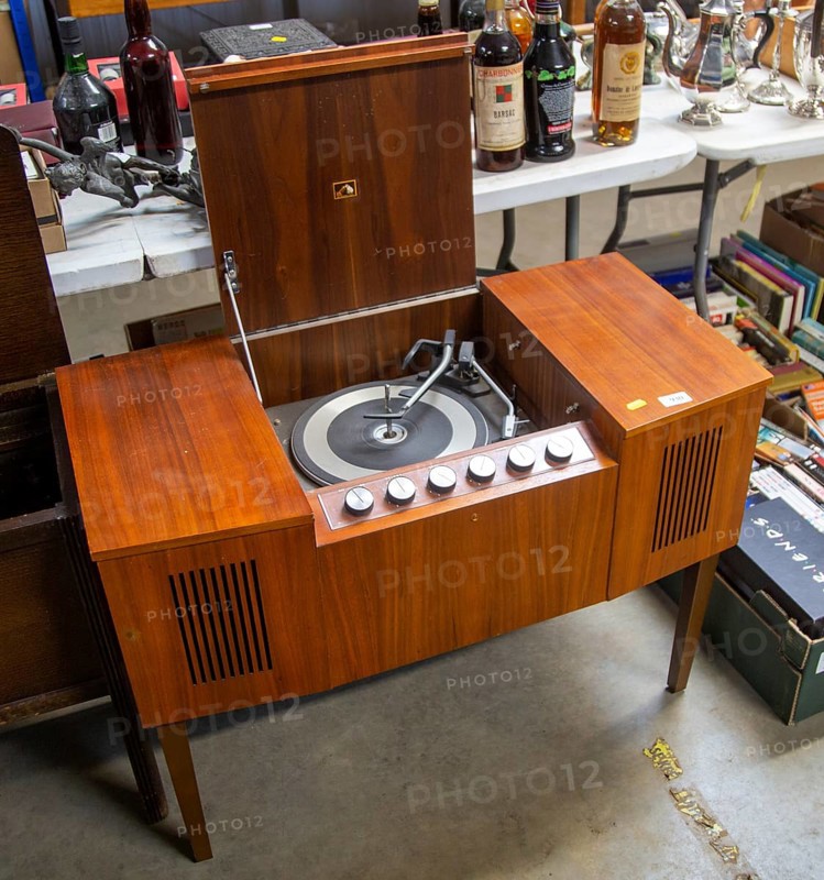 Old vintage HMV record plater wooden cabinet on sale ay auction, UK