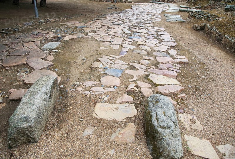 Roman paved road with granite speed bumps, Circa Romano hippodrome, Merida, Extremadura, Spain, Europe