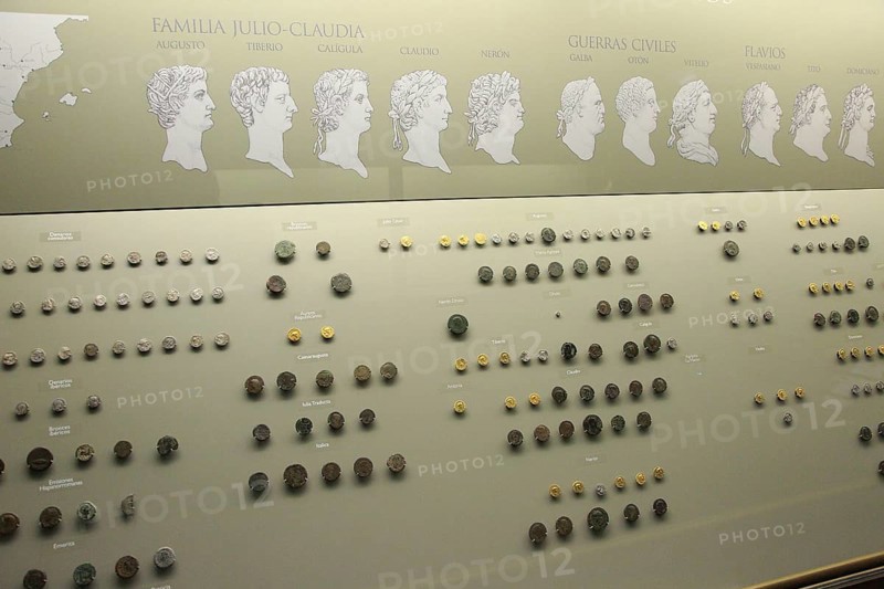 Coin display, Museo Nacional de Arte Romano, national museum of Roman art, Merida, Extremadura, Spain, Europe