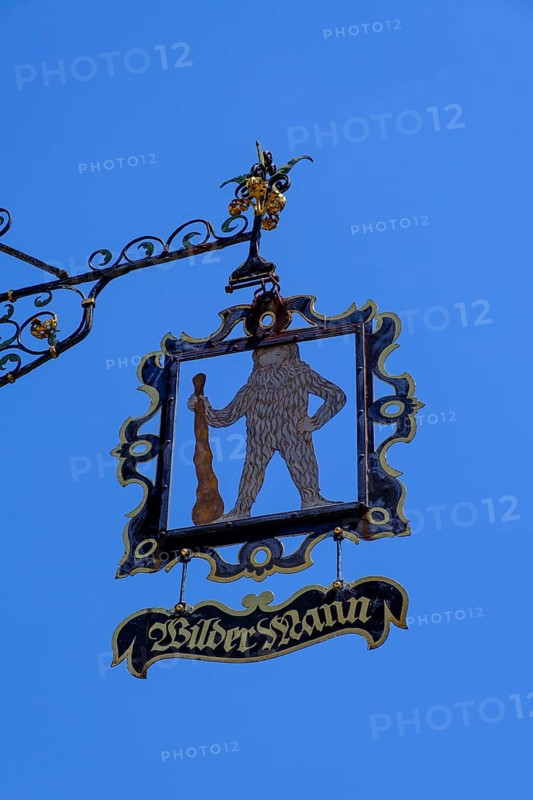 House sign, nose sign, inn sign Wilder Mann, Ravensburg, Upper Swabia, Baden-Württemberg, Germany, Europe