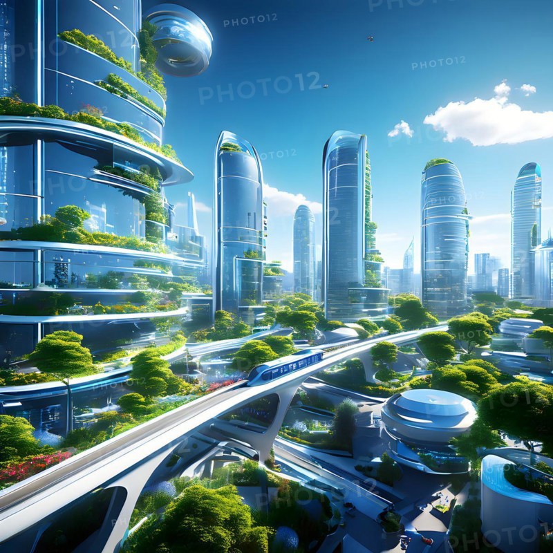 AI generated virtual reality tour highlighting a state of the art futuristic cityscape with interactive holograms