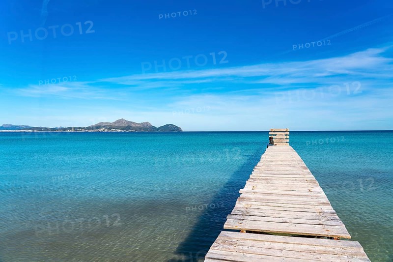 Bay of Alcudia, Platja de Muro, Muro beach, wooden walkway, Majorca, Balearic Islands, Spain, Europe