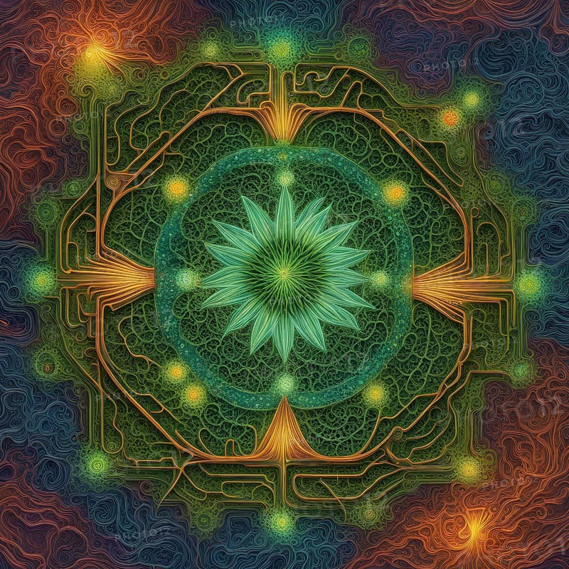 Abstract painting of chemical structure of thc and cbd interlocking geometric shapes, AI generated