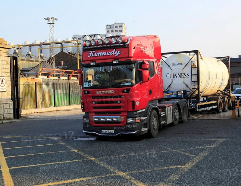 HGV lorry vehicle leaving Guinness Brewery, St. James' Gate, Dublin, Ireland, Europe