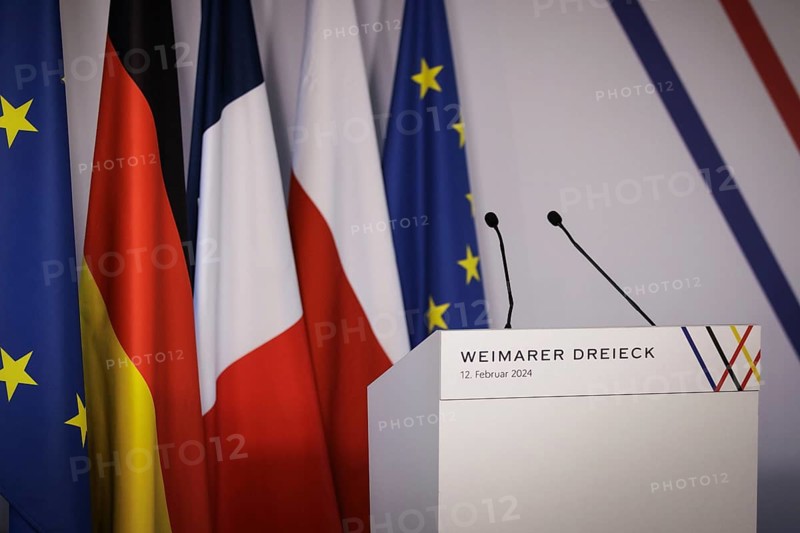 Press conference as part of the Weimar Triangle meeting at the Château de la Celle in La Celle-Saint-Cloud, 12 February 2024. Photographed on behalf of the Federal Foreign Office