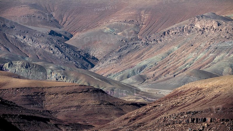 Colourful mountains, layered landscape, Gorges du Dades, Dades Gorge, Taboulmante, Morocco, Africa