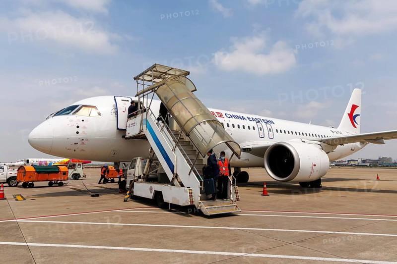 China Eastern's first COMAC C919 aircraft developed entirely in China with the registration B-919F at Hongqiao Airport (SHA) in Shanghai, China, Asia