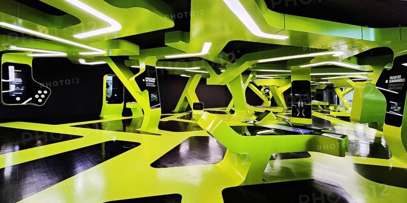 Futuristic exhibition Level Green with three-dimensional network, Autostadt, Wolfsburg, Lower Saxony, Germany, Europe
