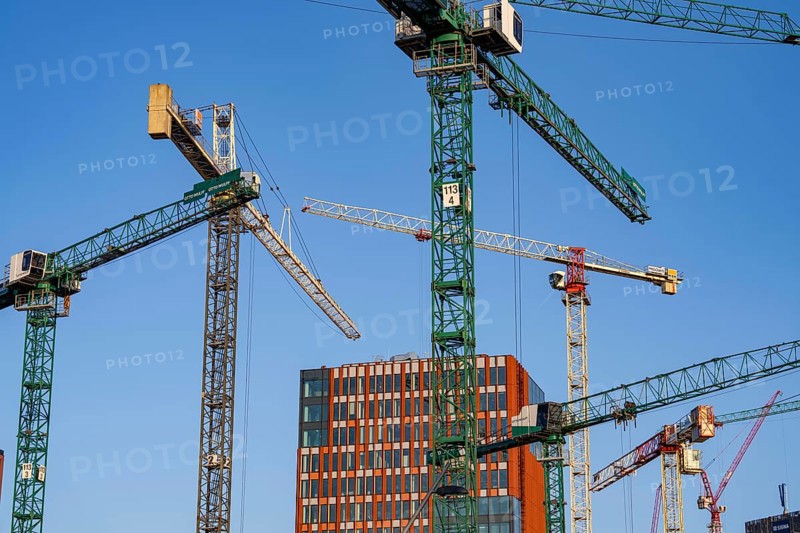 Construction sites in the east of Hafencity Hamburg, office building, new district on the Elbe, on the site of the former free harbour, residential units for 14, 000 people, 3, 000 hotel beds, 45, 000 jobs, Hamburg, Germany, to be built here by the 2030s, Europe