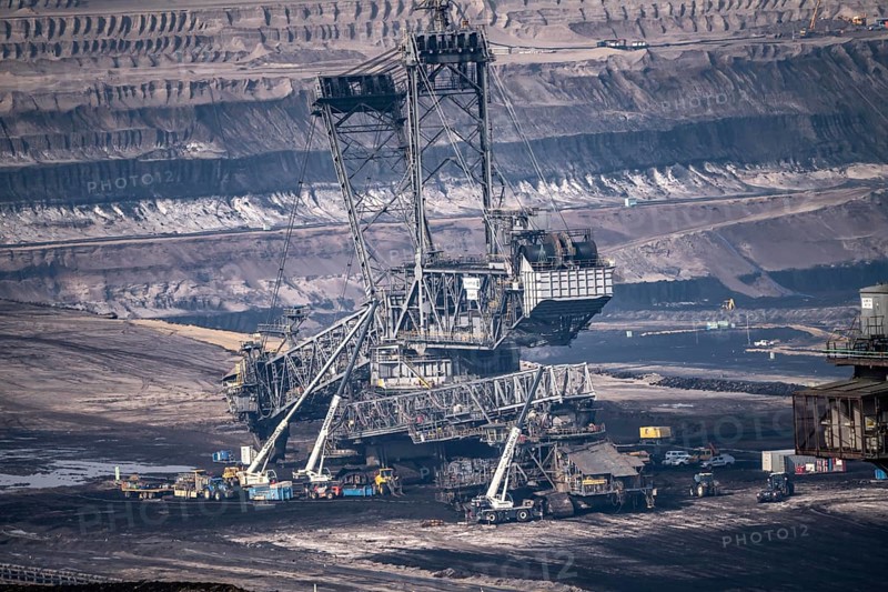 Garzweiler opencast lignite mine, bucket wheel excavator undergoing maintenance and repair, near Jüchen, North Rhine-Westphalia, Germany, Europe
