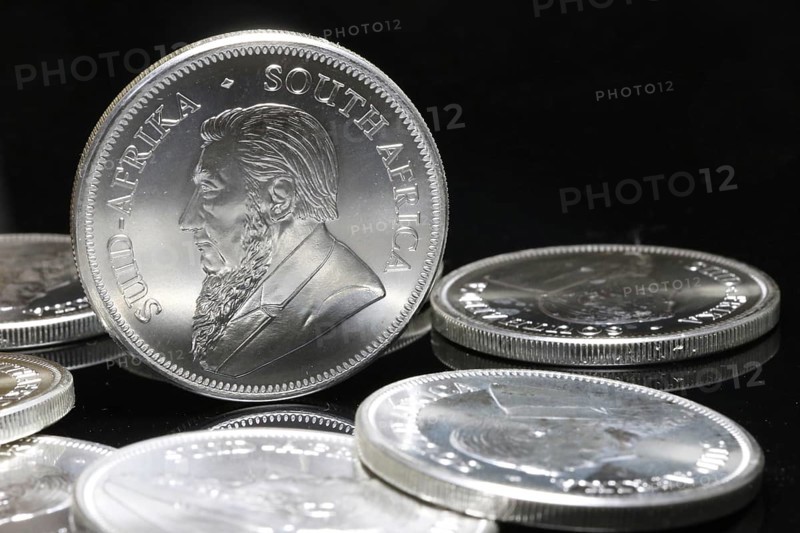 Close-up of Krugerrand silver coins