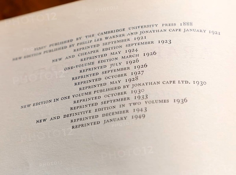 Dates of reprint editions, reprint 1949, publisher Jonathan Cape, London, England, UK